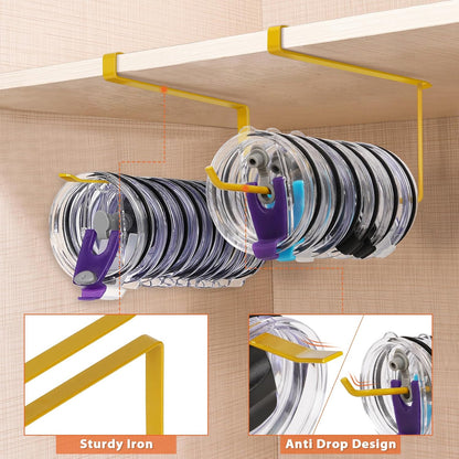 Tumbler Lid Organizer, Horizontal Tumbler Lid Storage Hook Up to 10 Lids, Space Saving Cup Lid Holders Under Cabinet Tumbler Lid Hook for Kitchen Organizer and Storage,Hanging Paper Towel Rack Hanger