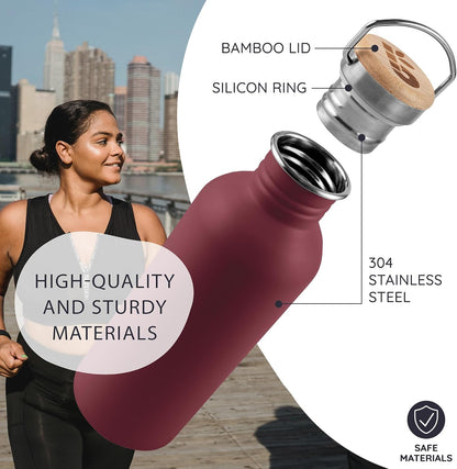 Bambaw Stainless Steel Water Bottles 32 oz, Non-insulated Single Wall Metal Water Bottle Stainless Steel, Reusable & Eco Friendly, Dishwasher Safe – Silver | Non-insulated