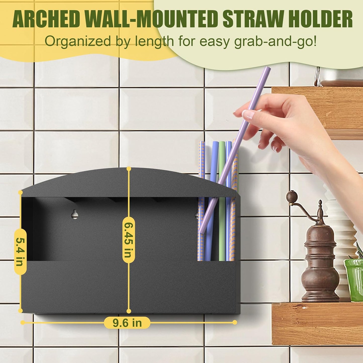 MyLifeUNIT Straw Holder for Cabinet Door, Metal Straw Dispenser Organizer Wall Mount with Double Sided Adhesive Tape, Compatible with Tumbler Straws and Coffee Stirrers