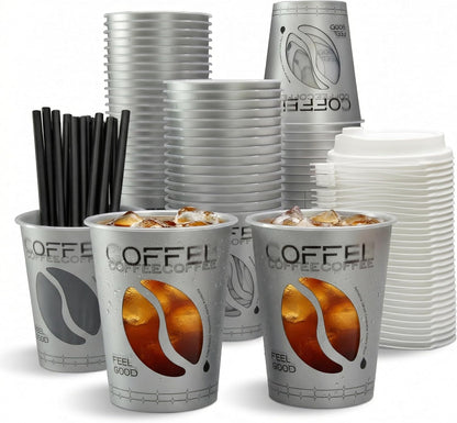 100 Sets Bulk Frosted Disposable Hard Plastic Cups With Straws Lids,90mm Disposable Bubble Boba Milk Tea ToGo Cups Cold Hot Plastic coffee Boba Tea Business TakeAway Supplies (16, ounces)