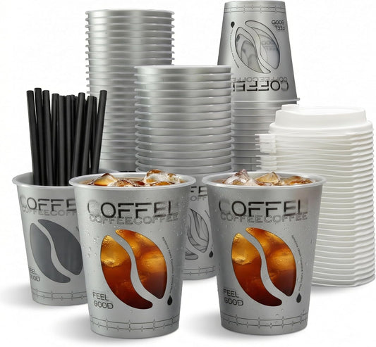 100 Sets Bulk Frosted Disposable Hard Plastic Cups With Straws Lids,90mm Disposable Bubble Boba Milk Tea ToGo Cups Cold Hot Plastic coffee Boba Tea Business TakeAway Supplies (16, ounces)