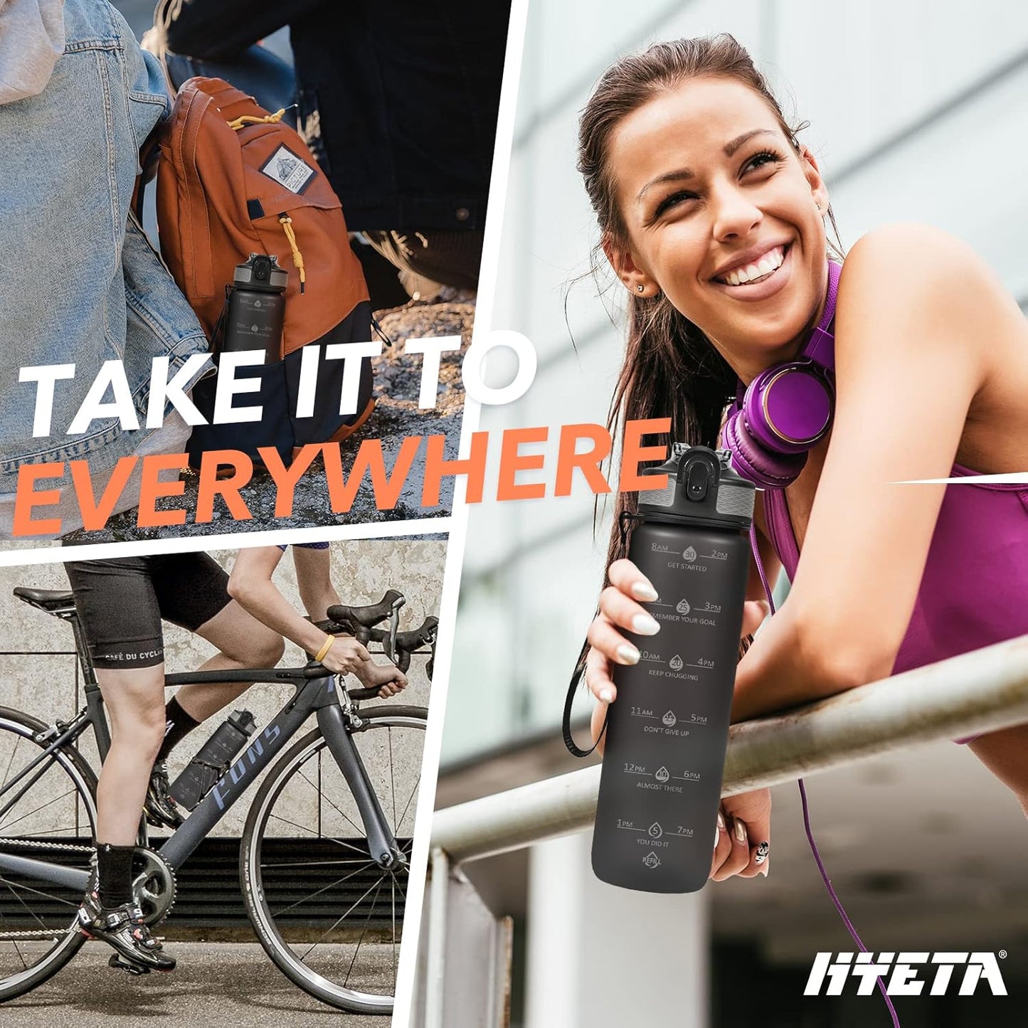 Hyeta 32oz Water Bottles with Straw - Stay Motivated and Hydrated with Convenient Times to Drink Markings, Durable, Leak-proof