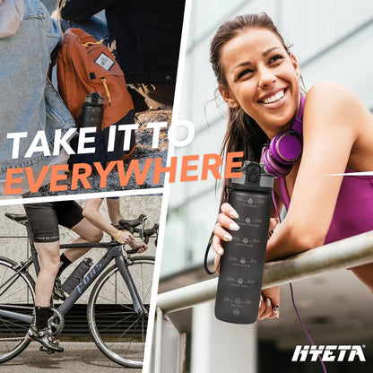 Hyeta 32oz Water Bottles with Straw - Stay Motivated and Hydrated with Convenient Times to Drink Markings, Durable, Leak-proof