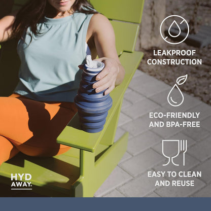 HYDAWAY 25oz Collapsible Travel Water Bottle - BPA-Free, Leakproof, Lightweight, Space-Saving - Perfect for Hiking, Travel, and All-Day Hydration