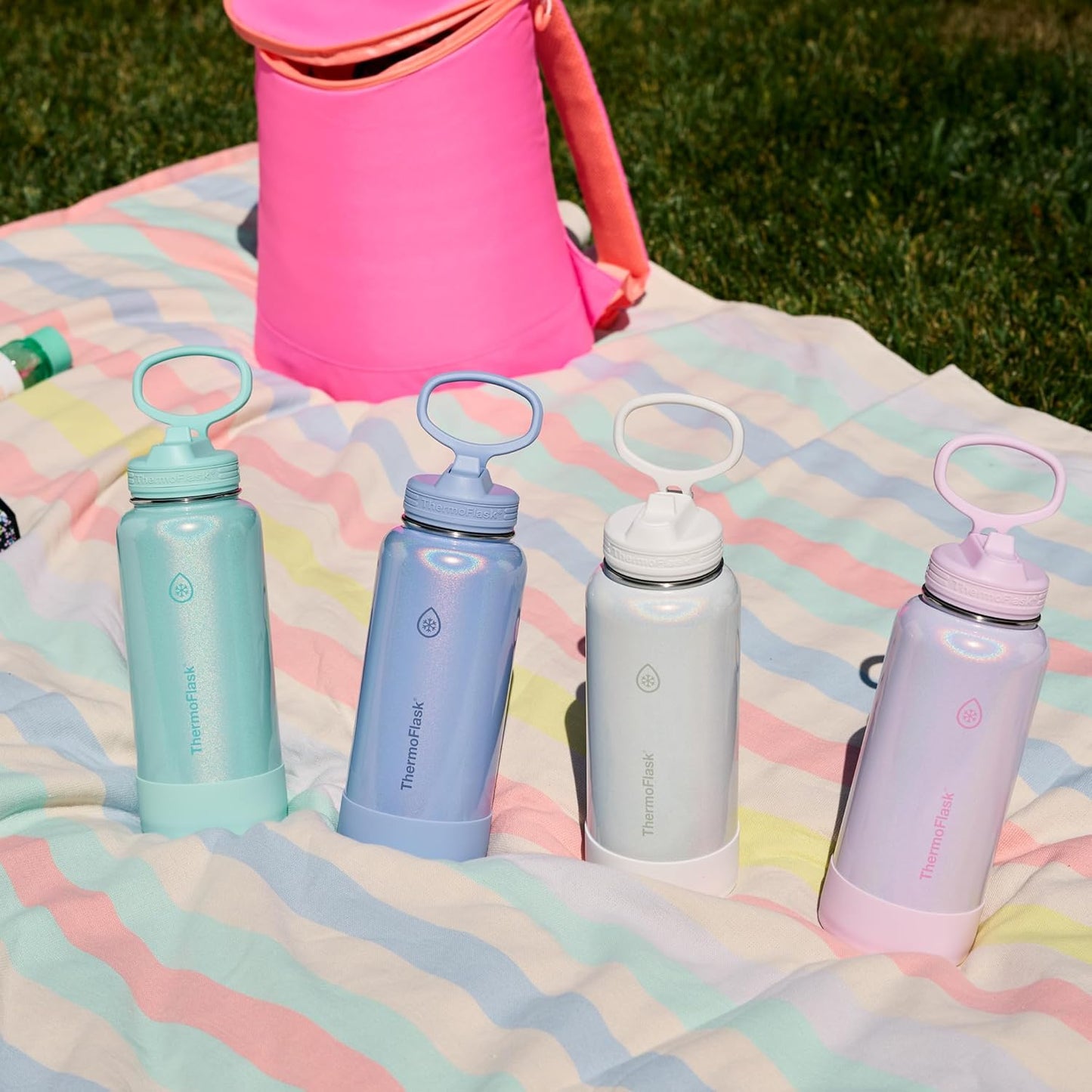 ThermoFlask Insulated Water Bottle with Spout Lid (24 oz, Lemonade Stand) - Leakproof, Stainless Steel Water Bottle for Cold & Hot Drinks, Travel & Daily Hydration