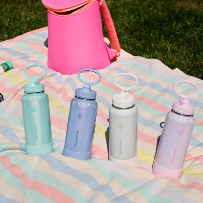 ThermoFlask Insulated Water Bottle with Spout Lid (24 oz, Lemonade Stand) - Leakproof, Stainless Steel Water Bottle for Cold & Hot Drinks, Travel & Daily Hydration