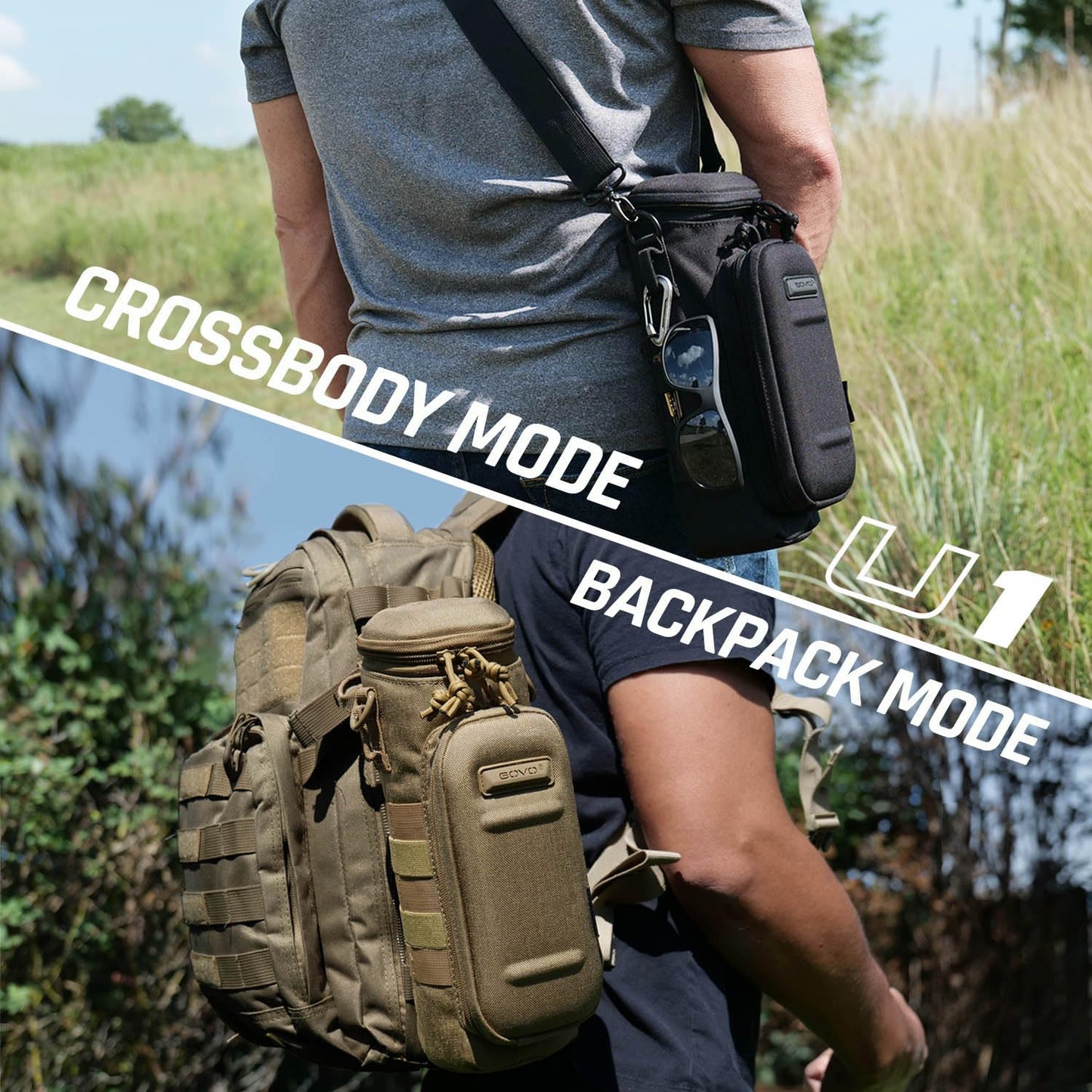 GOVO U1 Water Bottle Pouch with Zippered Hardshell Cap, Fits Up to 40oz Bottle, Molle System, Heavy Duty, Made With 100% Nylon