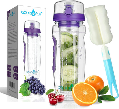 aquaFrut 32 OZ Fruit Infuser Water Bottle BPA-Free Fruit Infusion Sports Bottle - Flip Top Lid w Drinking Spout, Leak Proof, Made of Durable Tritan. Free Recipe eBook! (Teal)