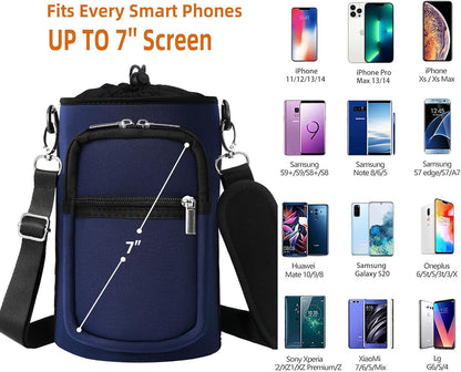 AceTreker 32/40/64/128 oz Neoprene Insulated Water Bottle Carrier Bag, Sling Bag Sleeve Pouch Holder with Strap & Paracord Handle and 2 Pocket for Travelling, Hiking, Camping