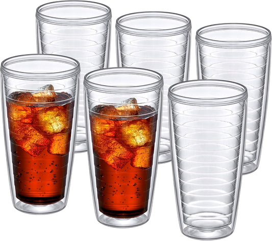 Amazing Abby - Alaska - 24-Ounce Insulated Plastic Tumblers (Set of 6), Double-Wall Plastic Drinking Glasses, All-Clear Reusable Cups, BPA-Free, Shatter-Proof, Dishwasher-Safe