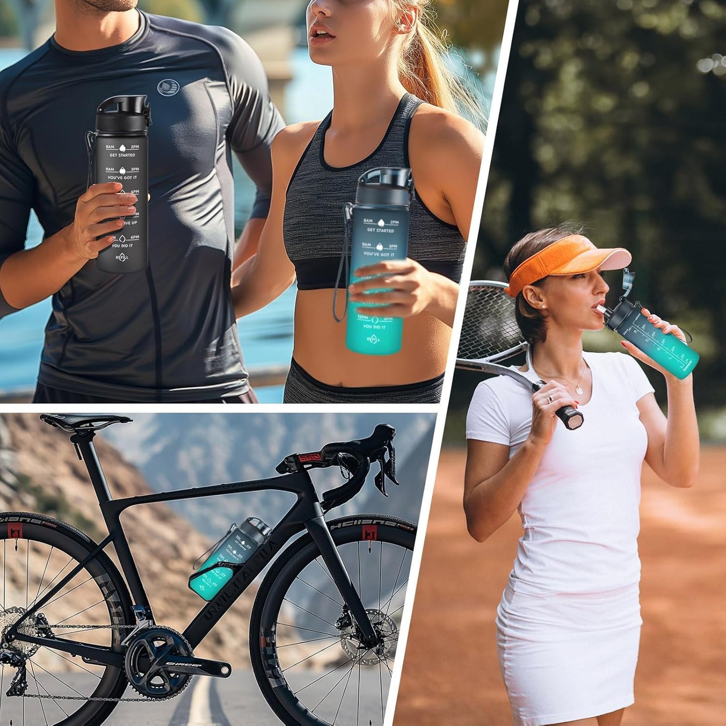 Enerbone Water Bottle, Leakproof BPA & Toxic Free, Motivational Water Bottle with Times to Drink and Straw, Fitness Sports Water Bottle with Strap for Office, Gym, Outdoor Sports