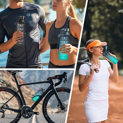 Enerbone Water Bottle, Leakproof BPA & Toxic Free, Motivational Water Bottle with Times to Drink and Straw, Fitness Sports Water Bottle with Strap for Office, Gym, Outdoor Sports