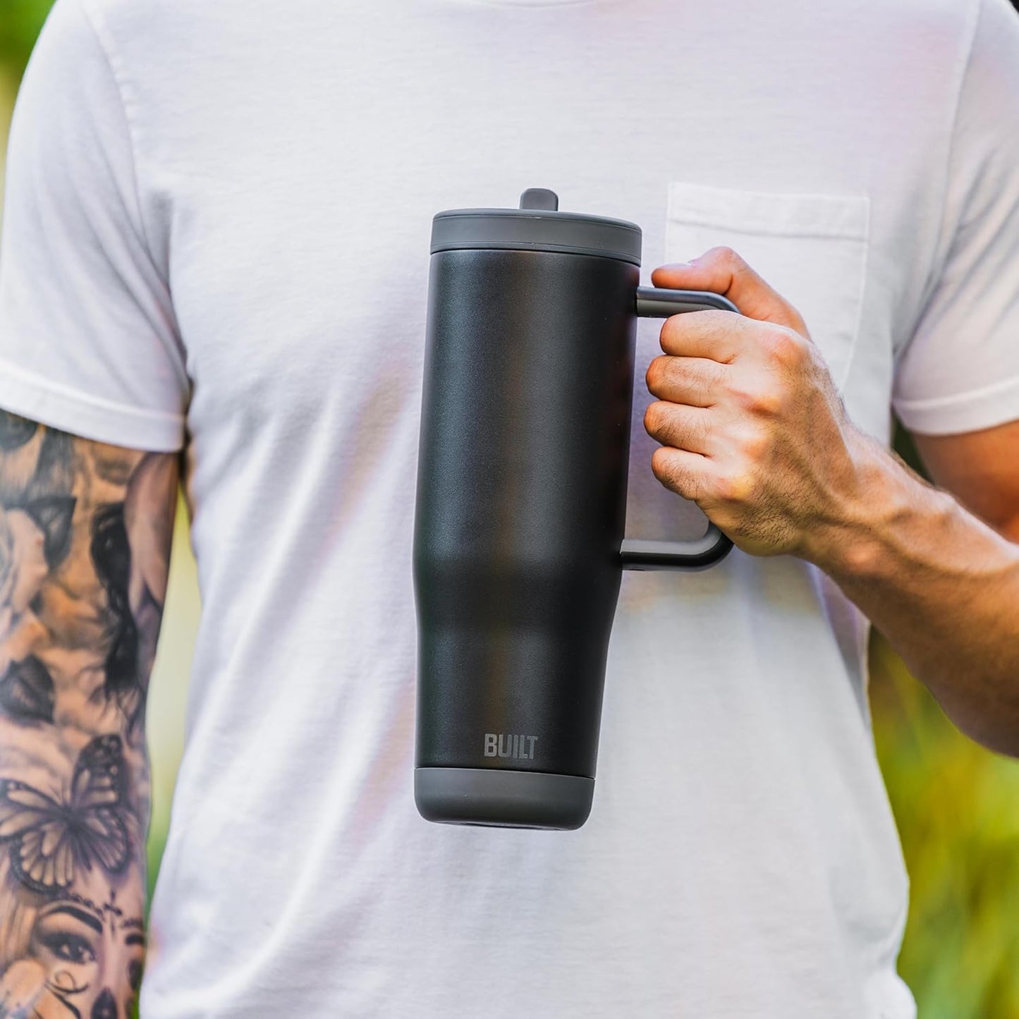 Built 40 oz Cascade Flip Straw Tumbler, Double Wall Insulated Bottle, Gym & Sport Bottles - Stainless Steel & Straw Lid, Leak-Proof, Soft Bumper Base, Portable BPA-Free (Lavender)