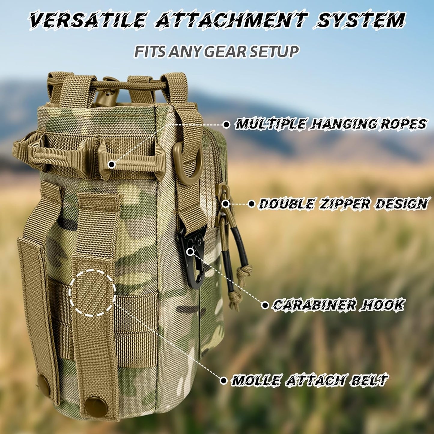 Water Bottle Holder with Strap - Tactical Insulated Water Bottle Sleeve with MOLLE System Water Bottle Cover Cross-Body Pouch for Walking Hiking Camping Gym 32oz&40oz