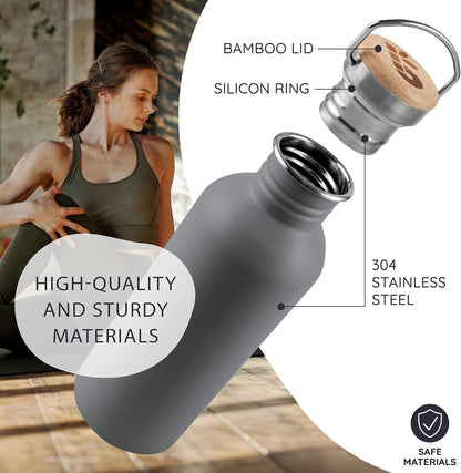 Bambaw Stainless Steel Water Bottles 32 oz, Non-insulated Single Wall Metal Water Bottle Stainless Steel, Reusable & Eco Friendly, Dishwasher Safe – Silver | Non-insulated