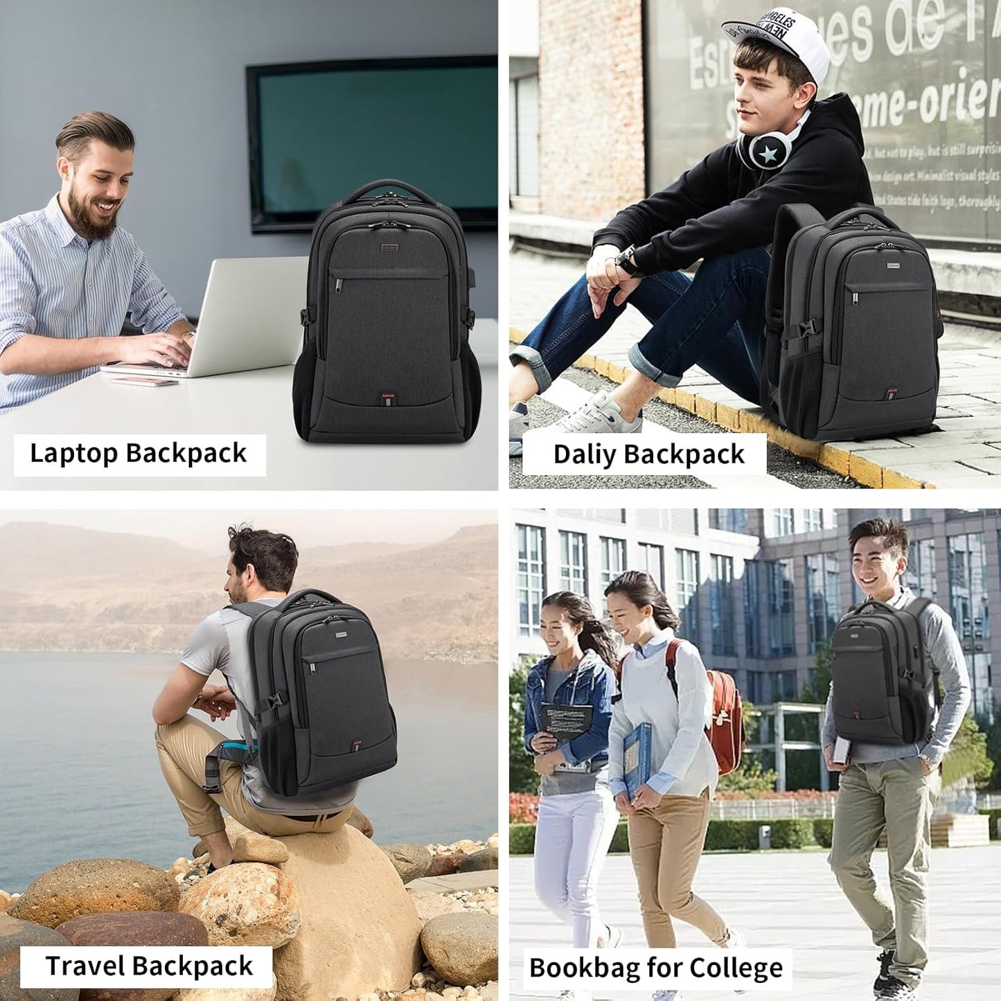 DUSLANG 17 Inch Laptop Backpack for Travel Water Resistant College Backpack for Men/Women Laptop Bag with USB Charging Port,Black - Colors B