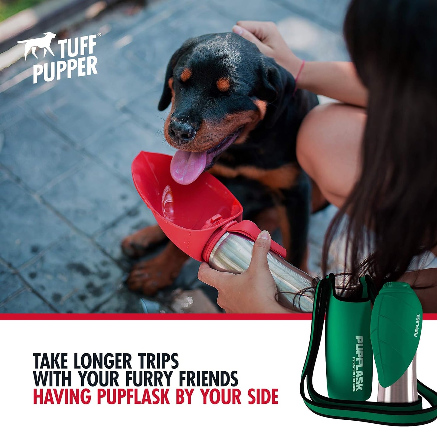 Tuff Pupper PupFlask Insulated Neoprene Dog Water Bottle Holder Sling with Wide Adjustable Shoulder Strap, Great for Travel, Walking, Hiking, Portable Pet Water Bottle Holder (40 OZ, Nebulas Blue)