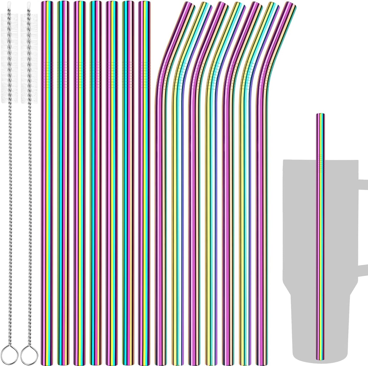 Tomorotec 8PCS 12" Stainless Steel Straws 4 Bent & 4 Straight Fit for 40oz Stanley Tumblers, Reusable Food-Grade Drinking Straws with Brush for Smoothies, Milkshakes, Iced Coffee, Dishwasher Safe
