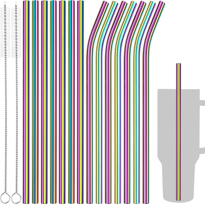 Tomorotec 8PCS 12" Stainless Steel Straws 4 Bent & 4 Straight Fit for 40oz Stanley Tumblers, Reusable Food-Grade Drinking Straws with Brush for Smoothies, Milkshakes, Iced Coffee, Dishwasher Safe