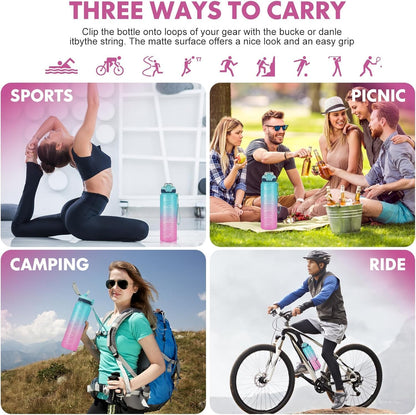 Water Bottle with Straw 1L,Boys Water Bottles with Straw 1 Litre,Waterbottle Leak-Proof Sports Water Bottle,Plastic Drinks Bottles Toxin Free，Bpa-Free (Cyan Black)