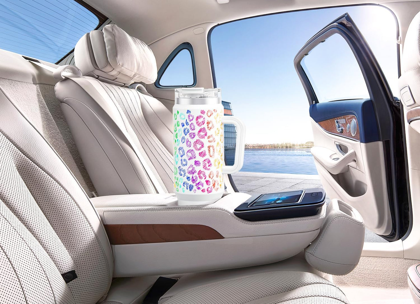 Meoky 32 oz Tumbler with Handle, Insulated Tumbler with Lid and Straw, Stainless Steel Travel Mug, Keeps Cold for 24 Hours, 100% Leak Proof, Fits in Car Cup Holder (Night)