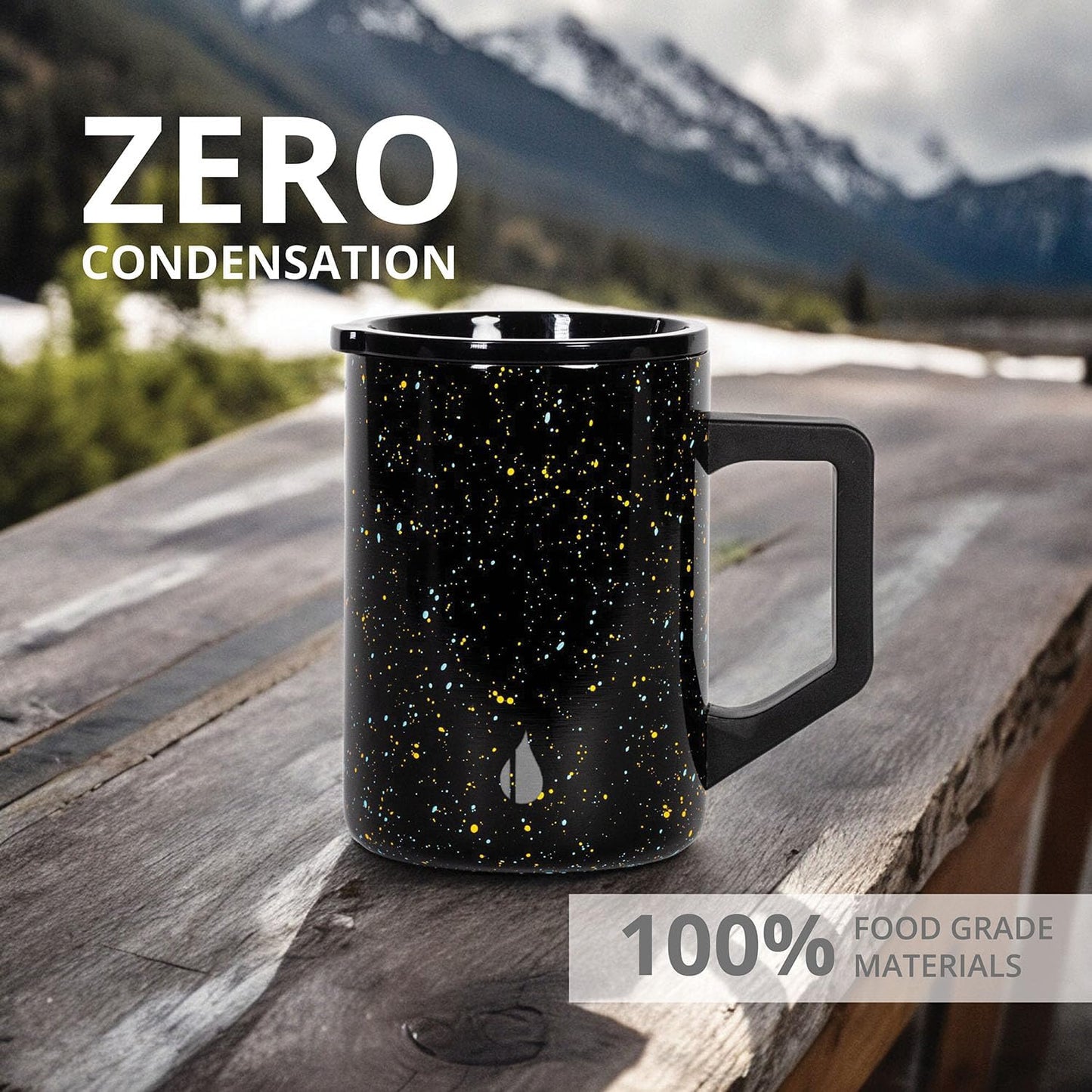 Elemental Insulated Coffee Mug - Triple-Wall Stainless Steel Summit Travel Cup for Hot and Cold Drinks - Thermal Coffee Mug with Lid and Handle for Camping, Office & Travel 16oz - Rainbow Speckle