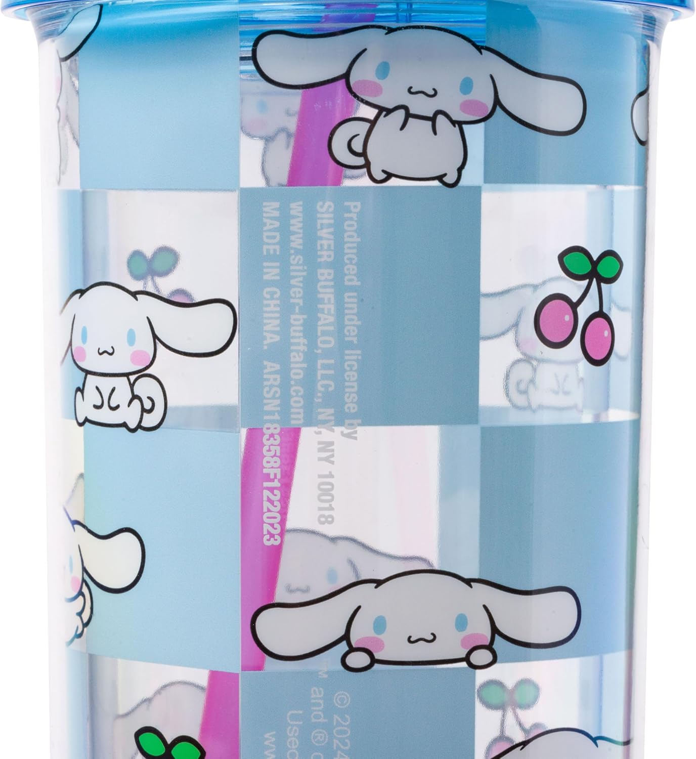 Silver Buffalo Sanrio Hello Kitty Milk Carton Pattern Plastic Boba Tumbler w Lid and Wide Straw, 24 Ounces