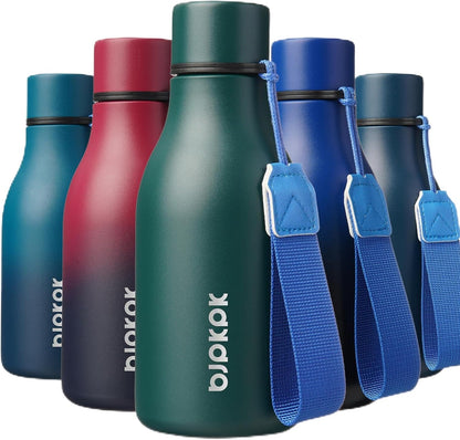 BJPKPK Insulated Water Bottles, 18 oz Stainless Steel Metal Water Bottle with Strap, BPA Free Leak Proof Jugs, Mugs, Flasks, Reusable Thermal Flasks for Sports & Travel, Black - Colors A