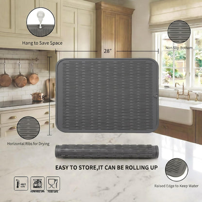 MicoYang Silicone Dish Drying Mat for Multiple Usage,Easy clean,Eco-friendly,Heat-resistant Silicone Mat for Kitchen Counter,Sink,Bar,Bottle,or Cup Green M 17 inches x 6 inches