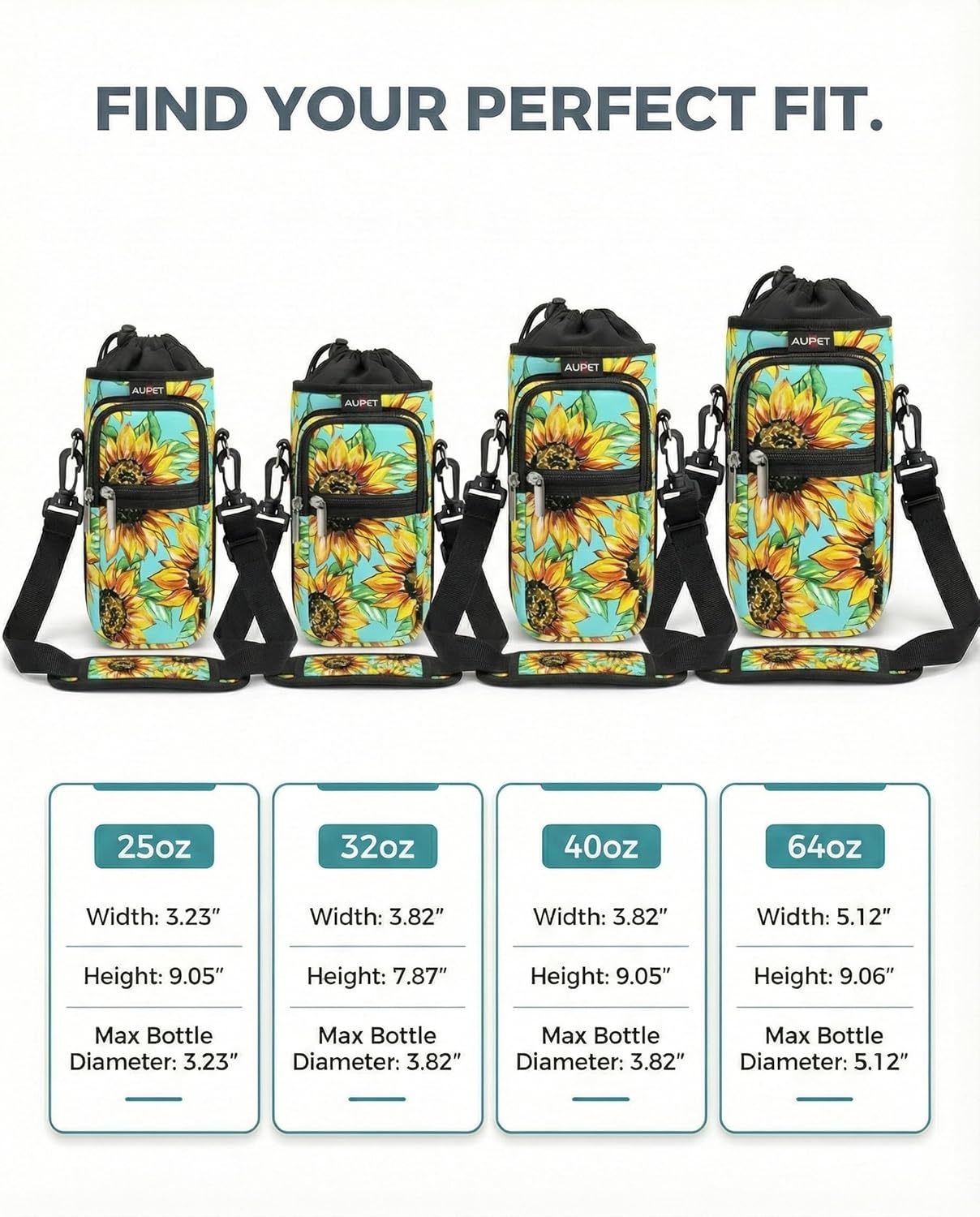 AUPET Water Bottle Sling Bag Sleeve Holder Carrier 25/32/40/64 oz,Insulated Crossbody Water Bottle Case Cover with Strap and Pockets for Men/Women Walking Hiking
