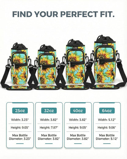 AUPET Water Bottle Sling Bag Sleeve Holder Carrier 25/32/40/64 oz,Insulated Crossbody Water Bottle Case Cover with Strap and Pockets for Men/Women Walking Hiking