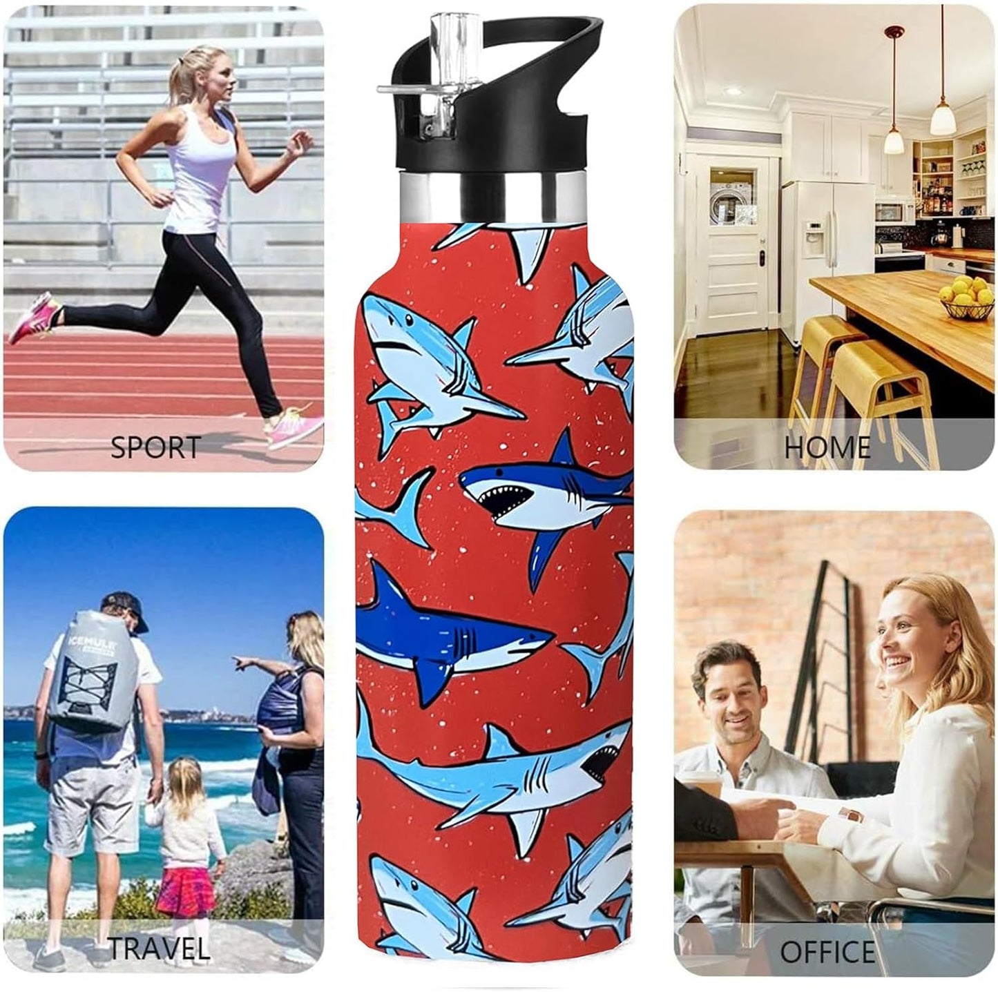 Pickleball Sport Water Bottle with Straw, Vacuum Insulated Stainless Steel Thermal Drinking Travel Mug Cups For Gym Fitness Camping-20oz/600ml