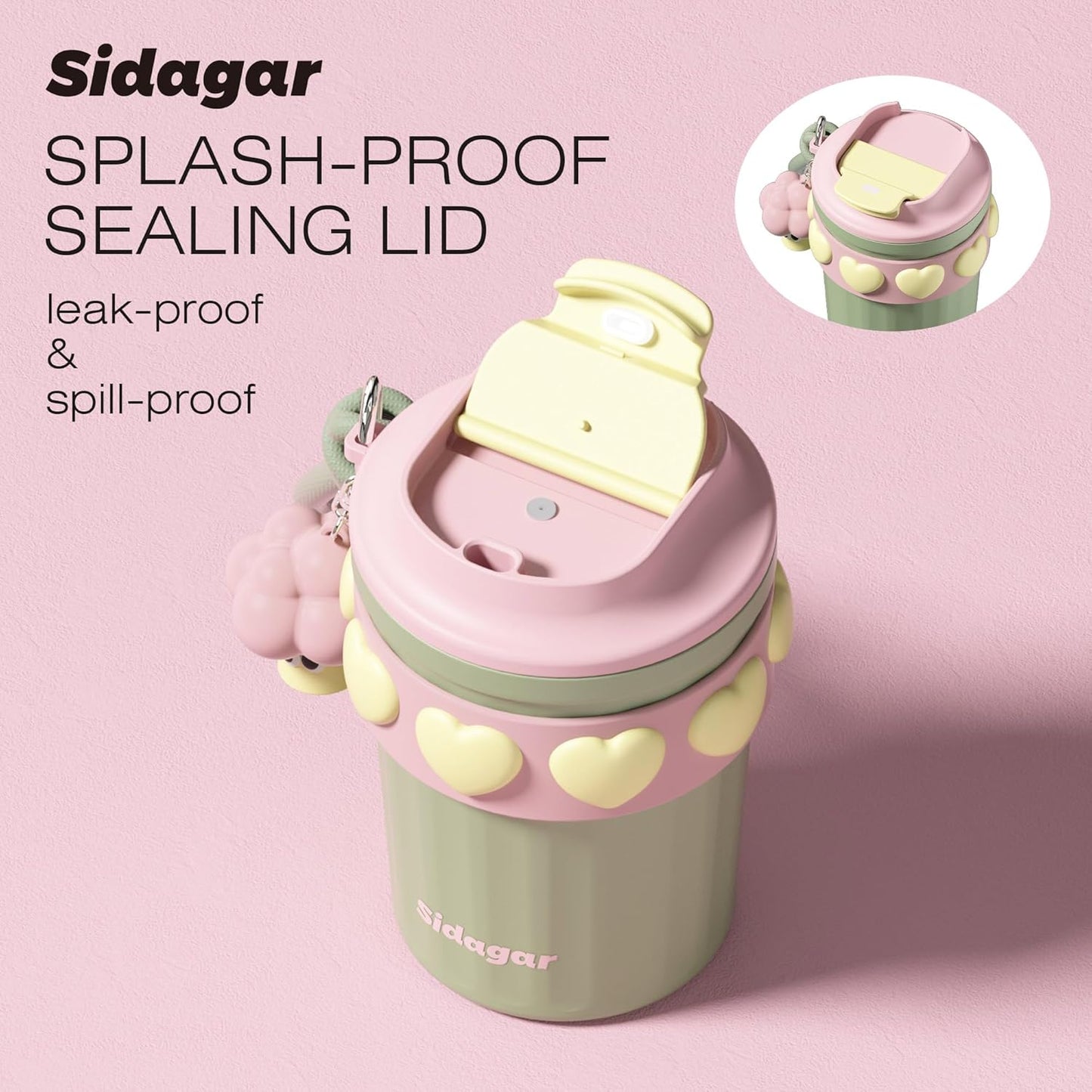 SDGA+ 12 oz Travel Coffee Mug Spill Proof Leak Proof, Stainless Steel Thermal Coffee Cup with Lid, Resuable Cup for Hot and Cold, Portable Tumbler for Women, Light Pink