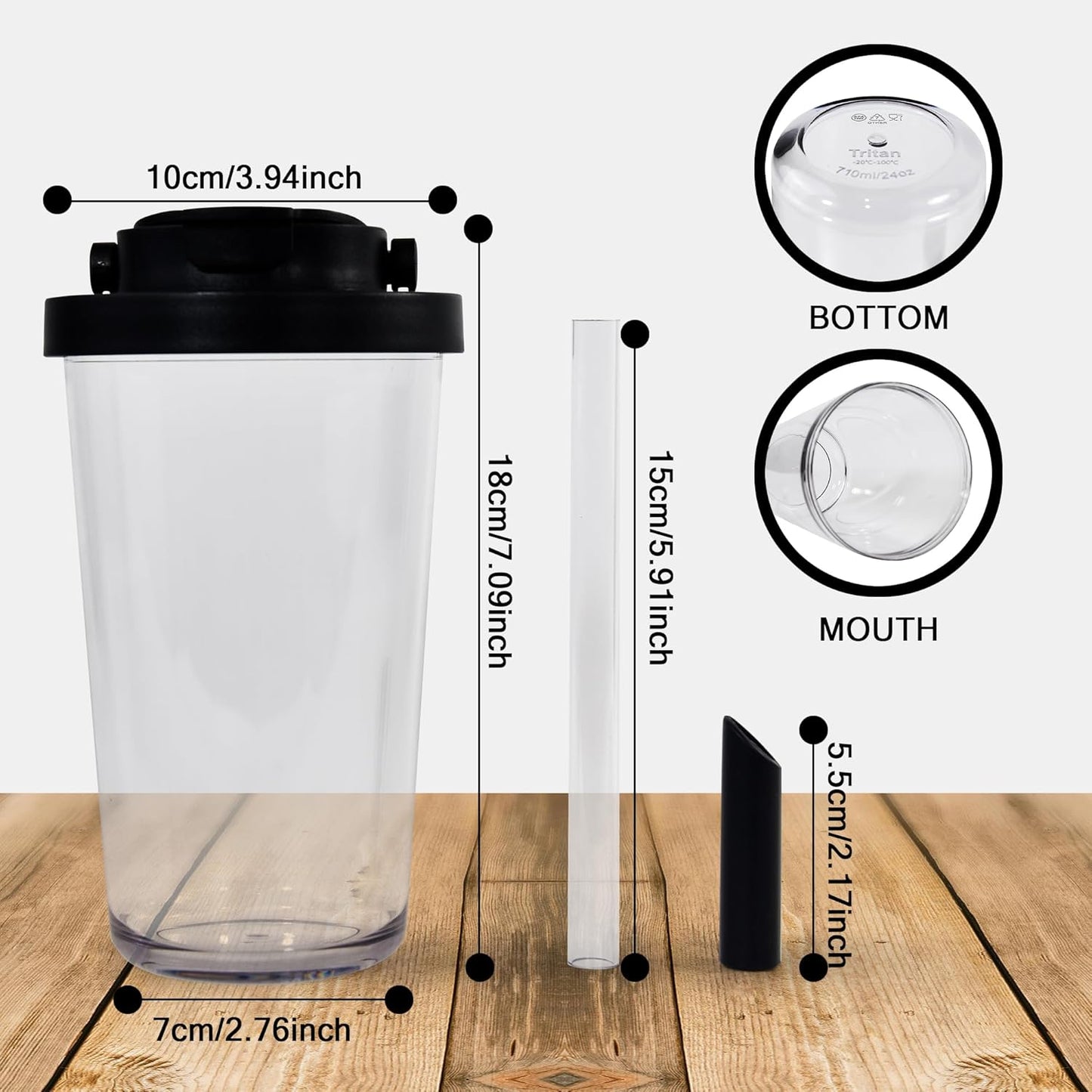 sweet grain Reusable Boba Cup - 24oz Tritan Boba tumbler with Lid and Straw, BPA Free Leakproof Bubble/Boba Tea Cup with Carry Handle for Ice Coffee Smoothies - Black