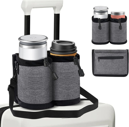 Travel Essentials Luggage Cup Holder for Suitcases Free Hands, Travel Accessories, Carry on Beverage Cup Holder Attachment, Luggage Cup Caddy Gifts for Flight Attendants, Business, Travelers, Gray