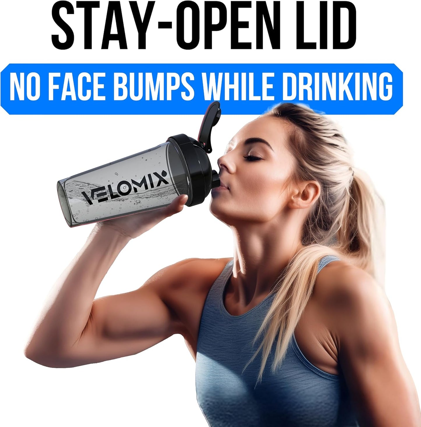 VELOMIX -2 Pack- 28 oz Protein Shaker Bottles for Protein Mixes - 2x Wire Whisk | Leak Proof Shaker Cups for Protein Shakes | Protein Shaker Bottle Pack (Black/Transparent)