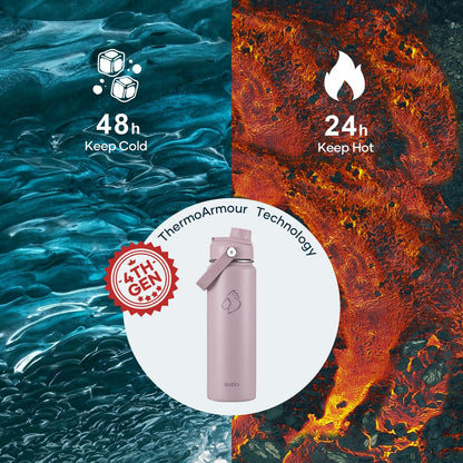 BUZIO 40oz Insulated Water Bottle, Triple Wall Vacuum Stainless Steel Water Flask with 2 lids, Lead-Free BPA-Free Straw Lid Sports Canteen Jug, Cold 48H & Hot 24H- Black - Colors A