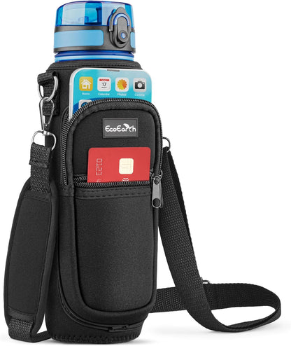 EcoEarth - Water Bottle Holder with Strap - Water Bottle Carrier Bag for Hiking - Crossbody Hydration Pouch with Phone Holder