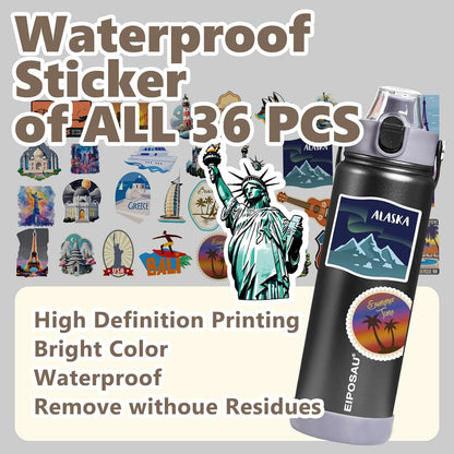Insulated Water Bottle with Lid & Boot & Stickers, 24 oz Stainless Steel Sweat Free Bottle Keep Cold 24H, BPA-Free Sports Wide Mouth Water Bottle, BlueBlack
