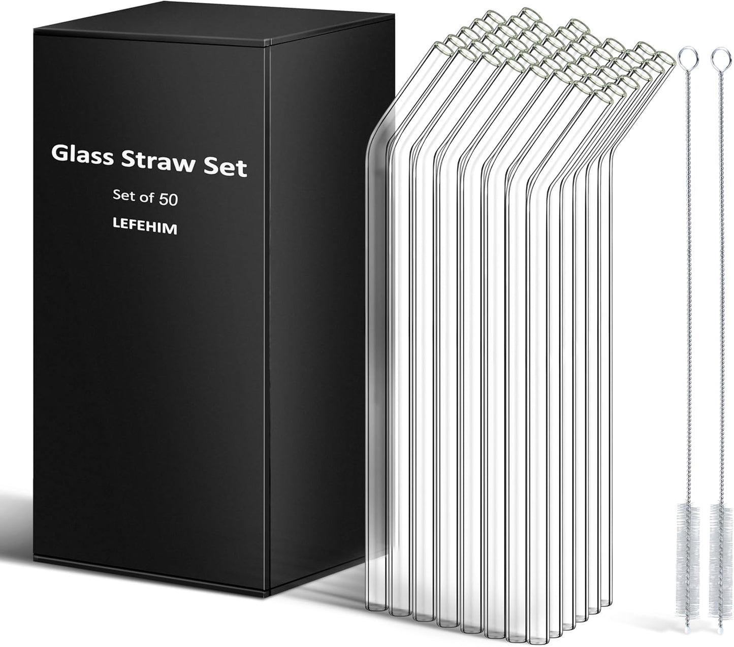Reusable Glass Straws Shatter Resistant Clear, Skinny Glass Straw Bent Thin for 16 oz Cups Tumblers 9 inch 8mm