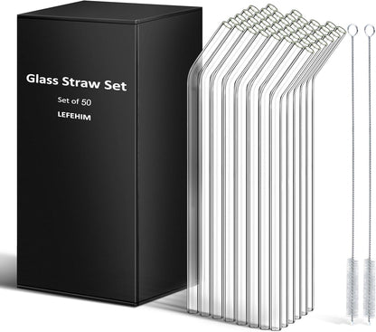 Reusable Glass Straws Shatter Resistant Clear, Skinny Glass Straw Bent Thin for 16 oz Cups Tumblers 9 inch 8mm