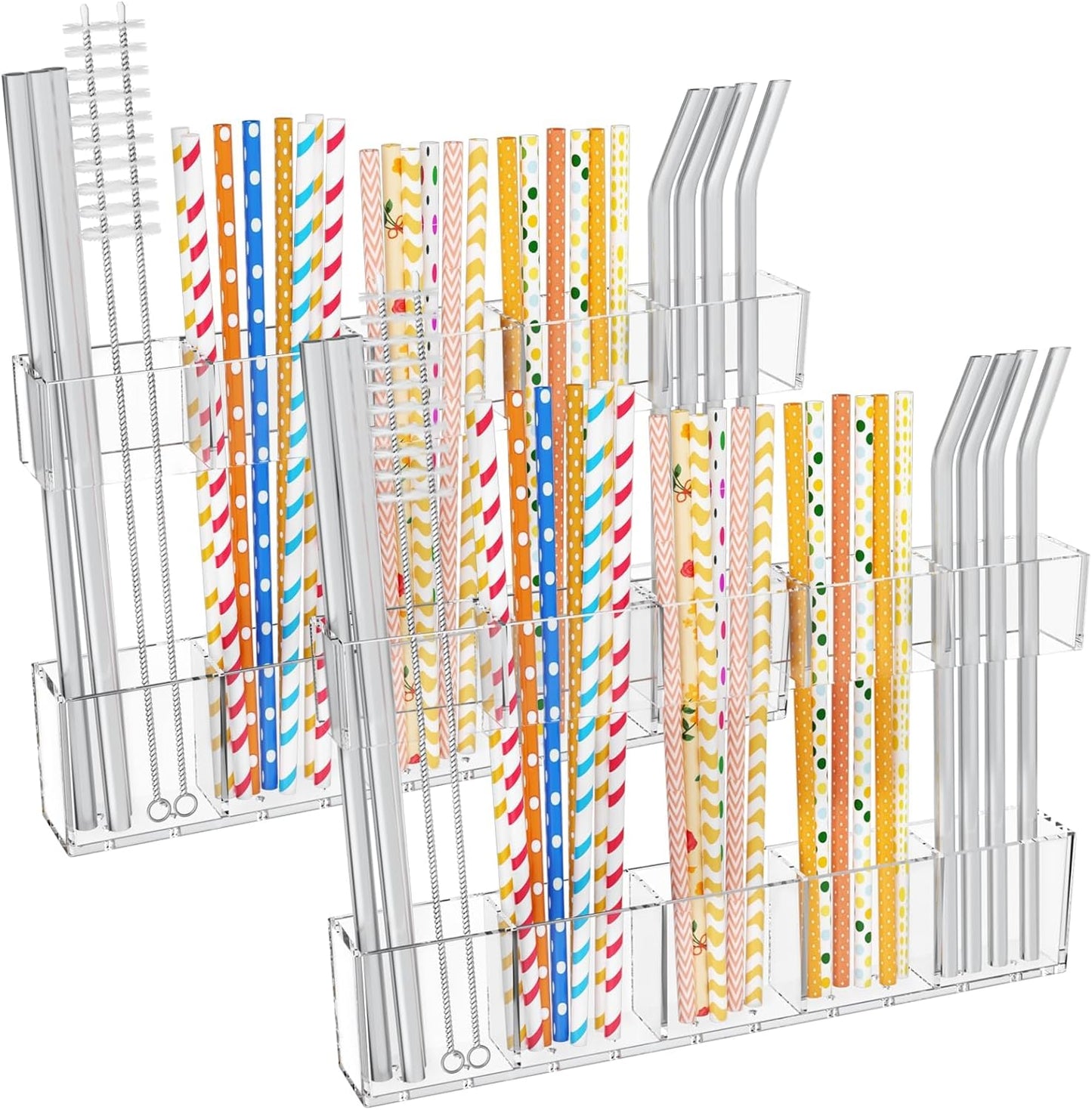 Mpotmiy 9.5” Large Acrylic Straw Holder for Cabinet Door-Reusable Tumbler Straw Organizer with Ultra Sticky Adhesive Tape ,Plastic Kitchen Accessories Container for Inside Cupboard Door (Transparent)
