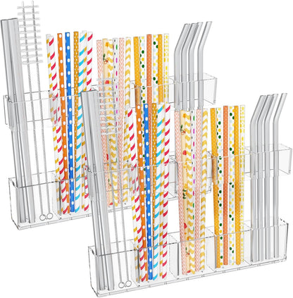 Mpotmiy 9.5” Large Acrylic Straw Holder for Cabinet Door-Reusable Tumbler Straw Organizer with Ultra Sticky Adhesive Tape ,Plastic Kitchen Accessories Container for Inside Cupboard Door (Transparent)