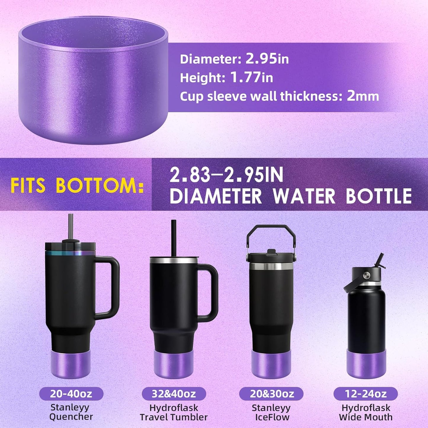 Chameleon Silicone Water Bottle Boot, Compatible with Stanley & Hydro Flask Tumbler 2.8-2.95in Bottom Anti-Slip Protector Rubber Sleeve