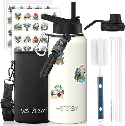 40oz Insulated Water Bottle (Cold for 48 Hrs),BPA Free&Leak Proof,Stainless Steel Water Flask,Water Jug with Straw Spout Lids for Gym,Hiking,Travel,Black Blue