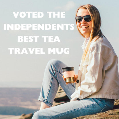 Travel Mug Loose Tea Infuser - Detachable Tea Strainer with Spillproof Lid - BPA-Free Reusable Glass Travel Coffee Cup with Silicone Band (Ice Cream, 12oz)