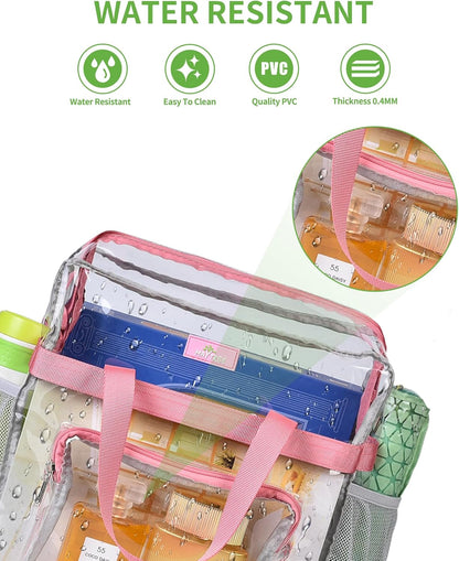 MAY TREE Clear Bag for Stadium Events, 12×5.5×12 Clear Tote Lunch Bag with Non-detachable Reinforced Straps for Work, Sporting Events and Gym, Black