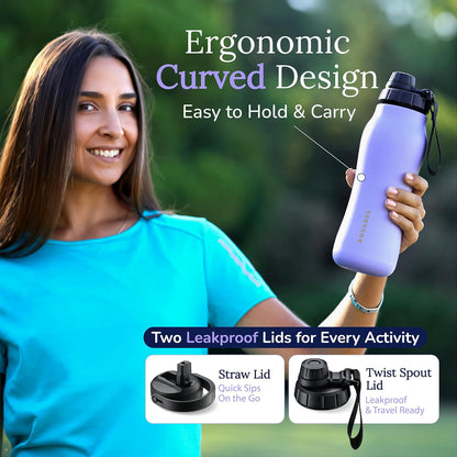 Insula Stainless Steel Water Bottle with Spout & Straw lid, BPA Free & Leakproof, Double Walled Vacuum Insulated water bottle for Sports, Bike, Travel & Hiking (Ocean Blue, 24 Oz)