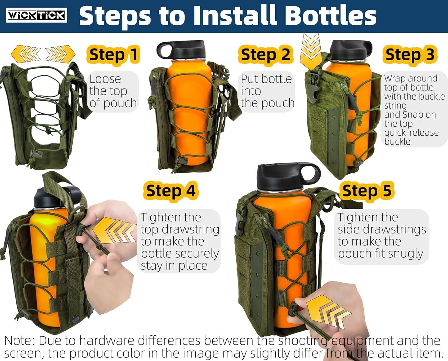 WICKTICK Molle Water Bottle Holder Pouch 16 24 32 40 64 oz - Multi-Purpose Tactical Fuel Bottle Bag, Adjustable Size for Outdoor Activities, Adapted to Backpack/Vest/Belt