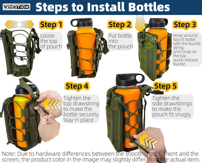 WICKTICK Molle Water Bottle Holder Pouch 16 24 32 40 64 oz - Multi-Purpose Tactical Fuel Bottle Bag, Adjustable Size for Outdoor Activities, Adapted to Backpack/Vest/Belt